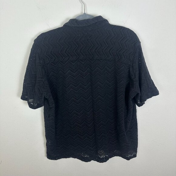 Zara Man Relaxed Fit Button Up M Open Knit Chevron Print Lightweight Summer - Picture 5 of 6